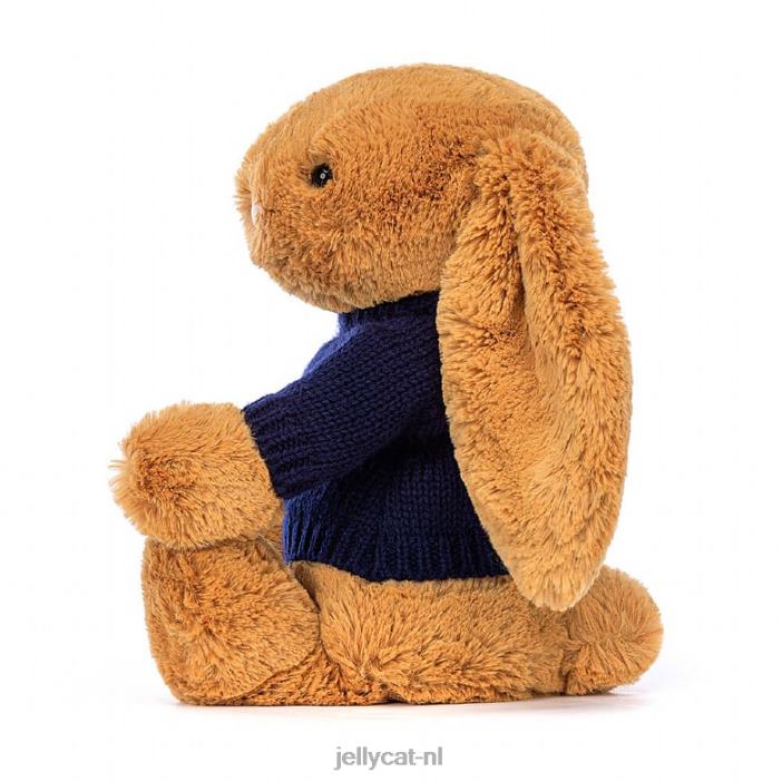 Jellycat verlegen en konijntje met gepersonaliseerde marineblauwe trui goud NJJ68471 speelgoed-