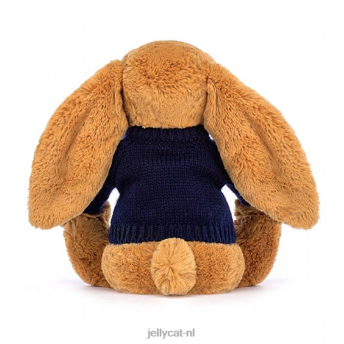 Jellycat verlegen en konijntje met gepersonaliseerde marineblauwe trui goud NJJ68471 speelgoed-