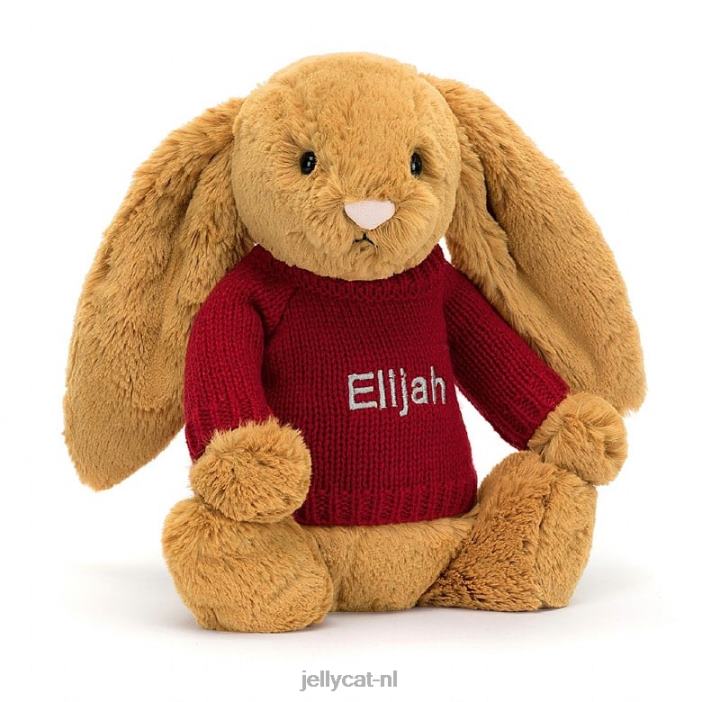 Jellycat verlegen en konijntje met gepersonaliseerde rode trui goud NJJ68333 speelgoed-