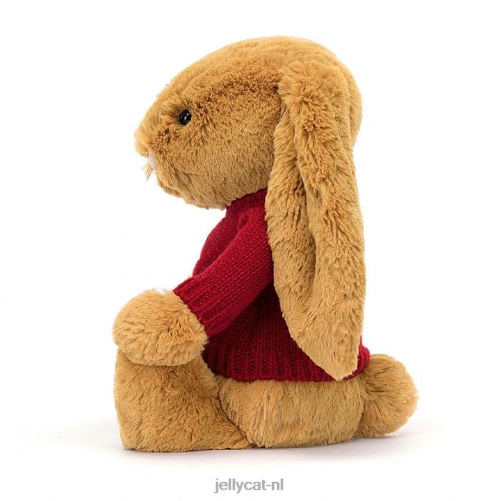 Jellycat verlegen en konijntje met gepersonaliseerde rode trui goud NJJ68333 speelgoed-