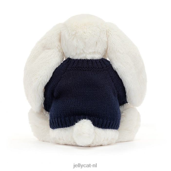Jellycat verlegen fonkelkonijntje met gepersonaliseerde marineblauwe trui crème NJJ68312 speelgoed-