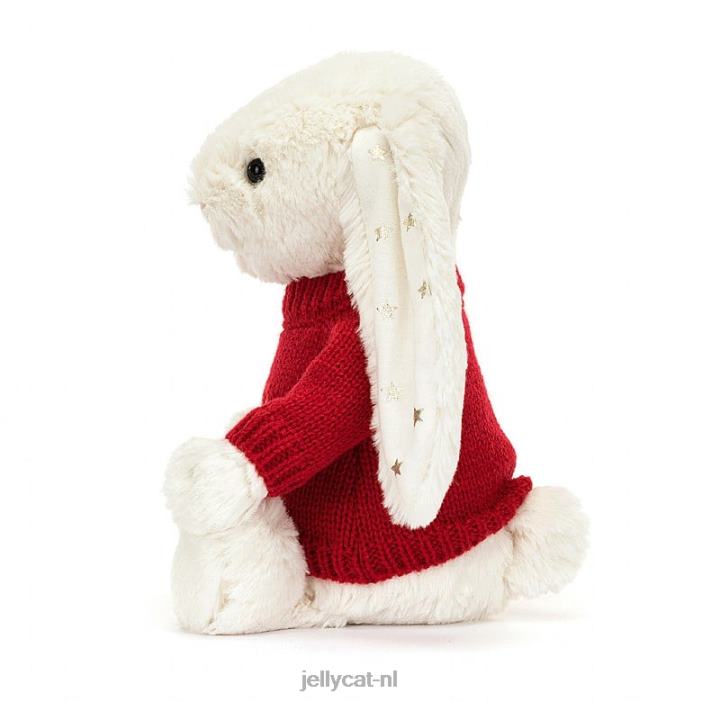 Jellycat verlegen fonkelkonijntje met gepersonaliseerde rode trui crème NJJ68213 speelgoed-