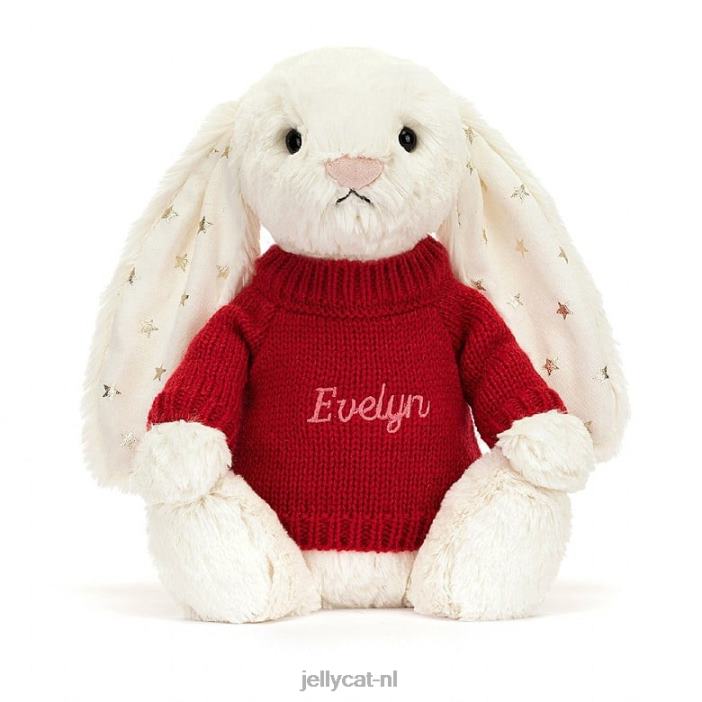 Jellycat verlegen fonkelkonijntje met gepersonaliseerde rode trui crème NJJ68213 speelgoed-