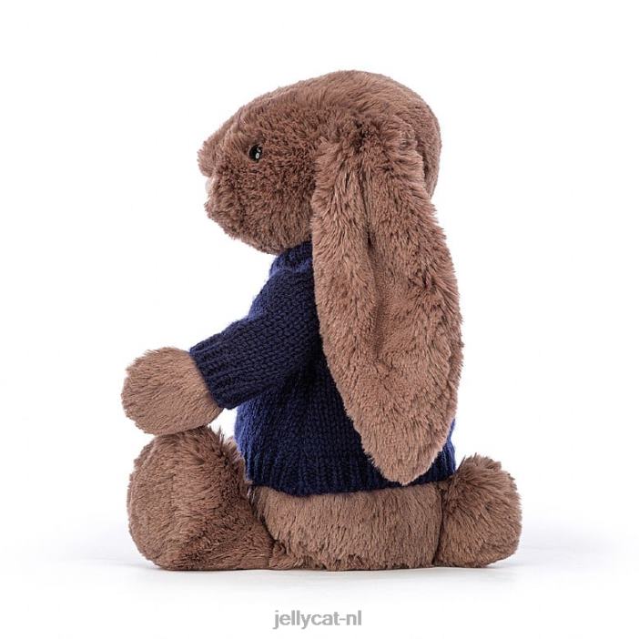 Jellycat verlegen fudge konijntje met gepersonaliseerde marineblauwe chocolade trui NJJ68522 speelgoed-