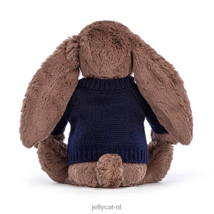 Jellycat verlegen fudge konijntje met gepersonaliseerde marineblauwe chocolade trui NJJ68522 speelgoed-