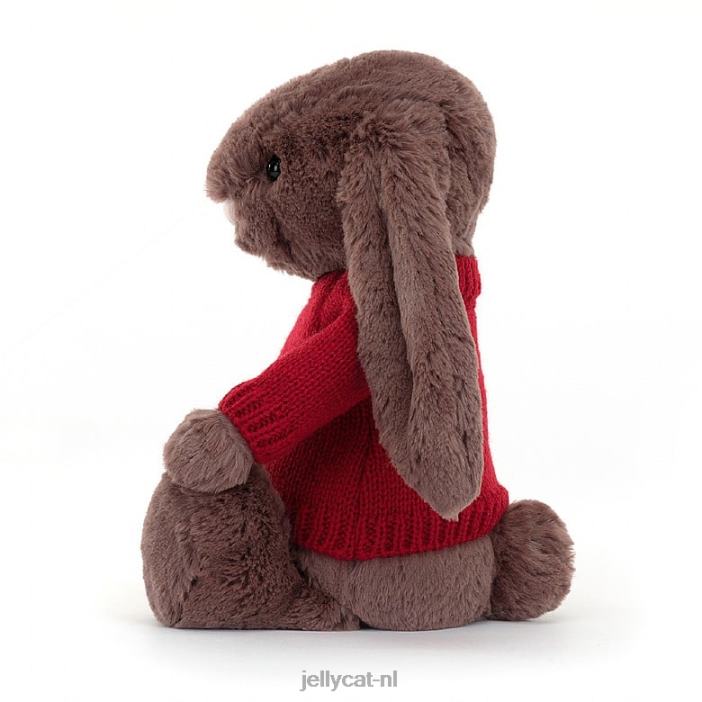 Jellycat verlegen fudge konijntje met gepersonaliseerde rode trui chocolade NJJ68511 speelgoed-