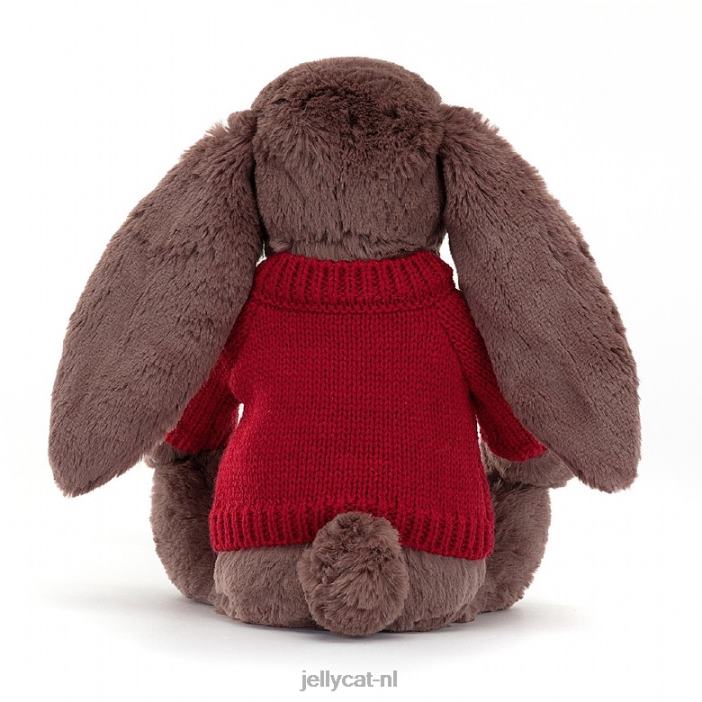 Jellycat verlegen fudge konijntje met gepersonaliseerde rode trui chocolade NJJ68511 speelgoed-