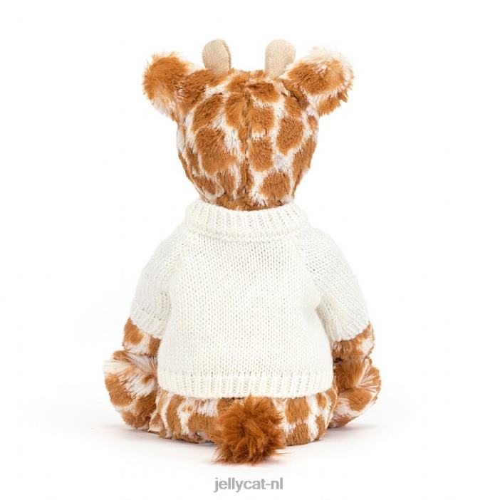 Jellycat verlegen giraffe met gepersonaliseerde crèmekleurige trui oranje NJJ68240 speelgoed-
