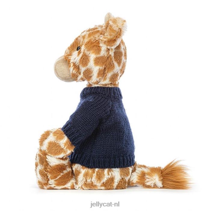 Jellycat verlegen giraffe met gepersonaliseerde marineblauwe trui oranje NJJ68283 speelgoed-