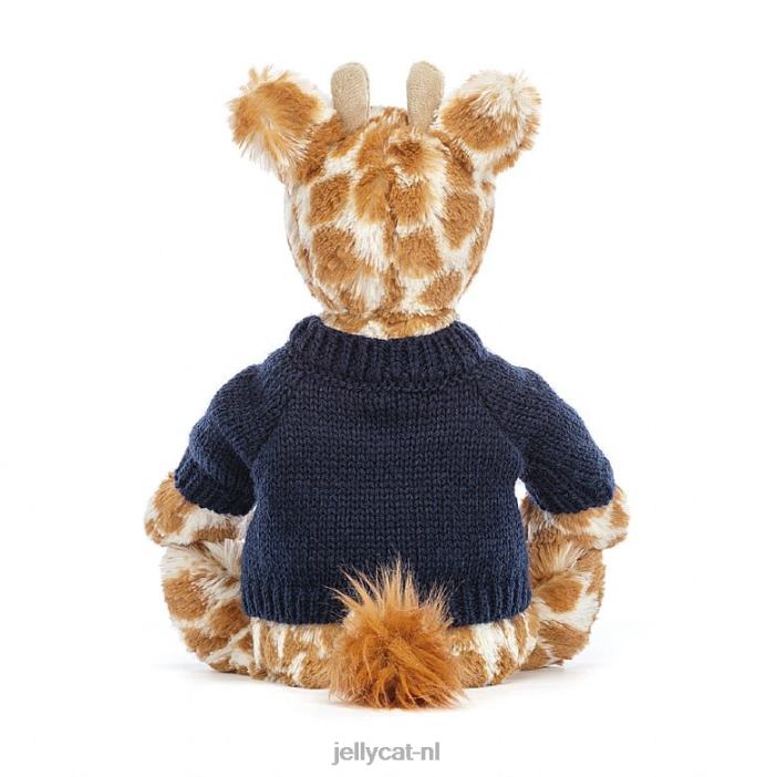 Jellycat verlegen giraffe met gepersonaliseerde marineblauwe trui oranje NJJ68283 speelgoed-