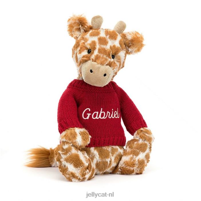 Jellycat verlegen giraffe met gepersonaliseerde rode trui oranje NJJ68224 speelgoed-