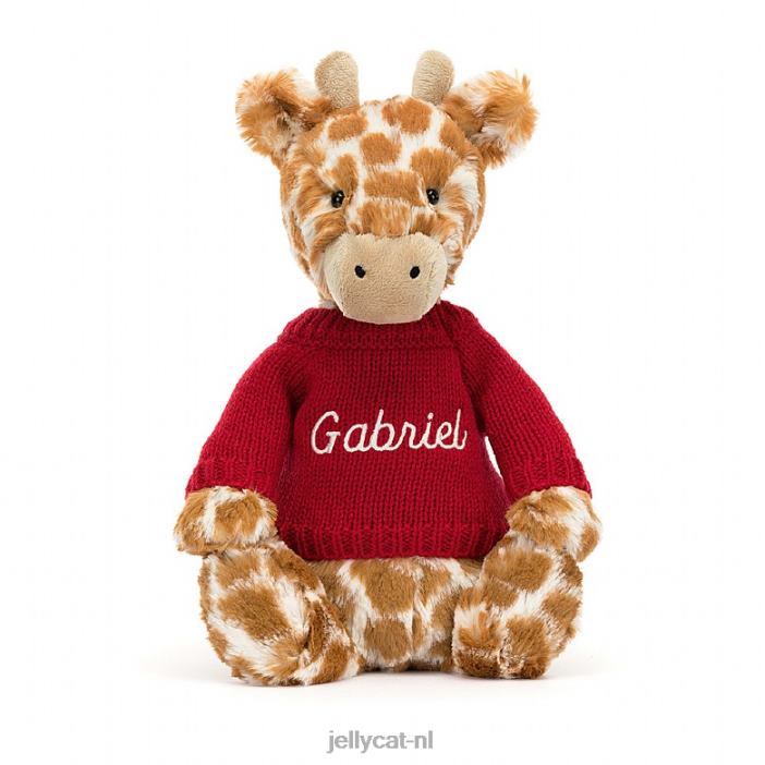Jellycat verlegen giraffe met gepersonaliseerde rode trui oranje NJJ68224 speelgoed-