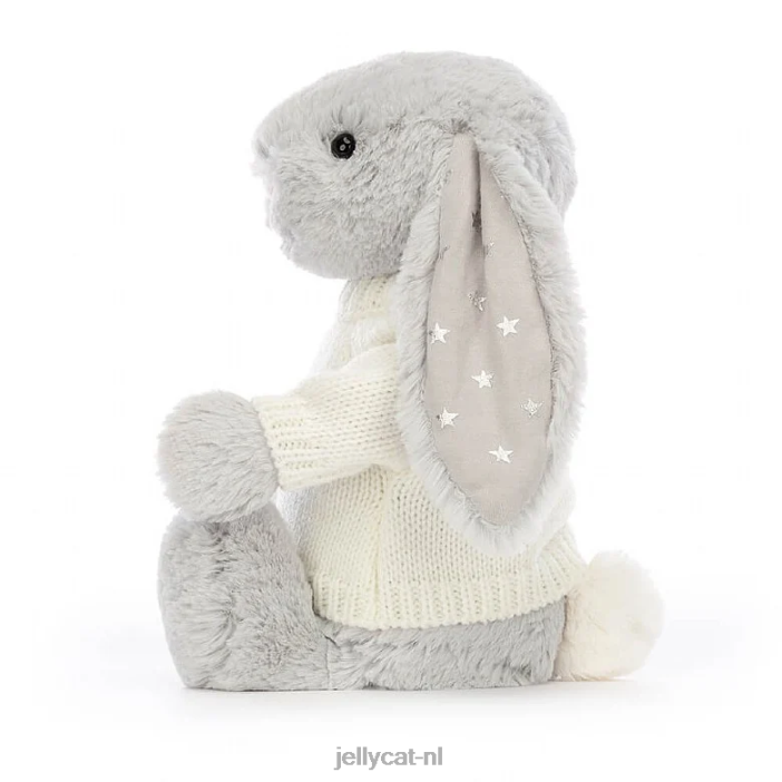 Jellycat verlegen glinsterend konijntje met gepersonaliseerde crèmekleurige trui NJJ68267 speelgoed-