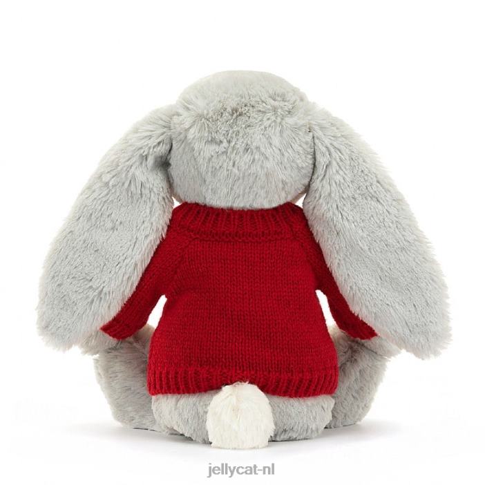 Jellycat verlegen glinsterkonijntje met gepersonaliseerde rode trui grijs NJJ68416 speelgoed-
