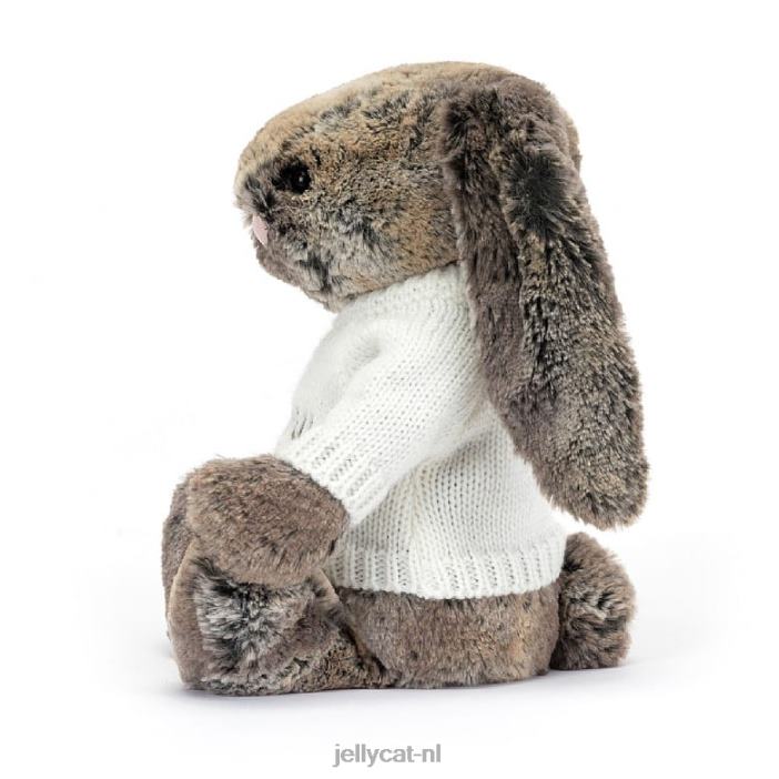 Jellycat verlegen katoenstaartkonijntje met gepersonaliseerde crèmekleurige trui NJJ68354 speelgoed-