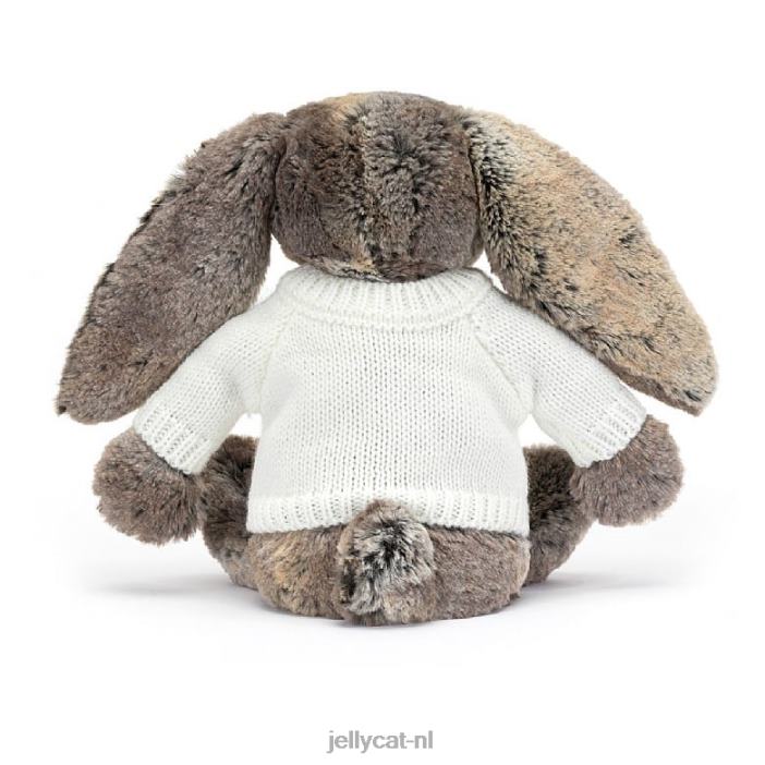 Jellycat verlegen katoenstaartkonijntje met gepersonaliseerde crèmekleurige trui NJJ68354 speelgoed-