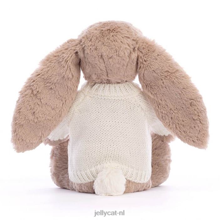 Jellycat verlegen konijntje met gepersonaliseerde crèmekleurige trui beige NJJ68146 speelgoed-