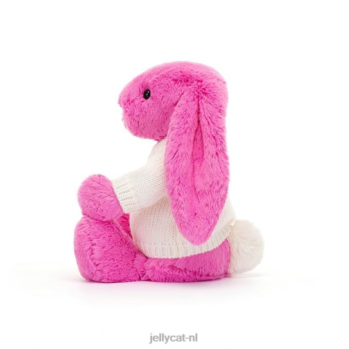Jellycat verlegen konijntje met gepersonaliseerde crèmekleurige trui in felroze NJJ68216 speelgoed-