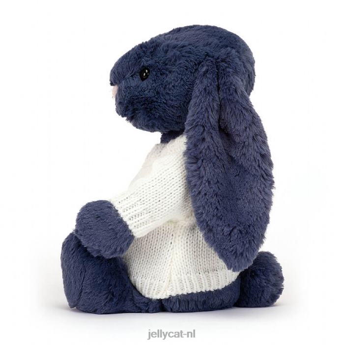 Jellycat verlegen konijntje met gepersonaliseerde crèmekleurige trui in marineblauw NJJ68389 speelgoed-