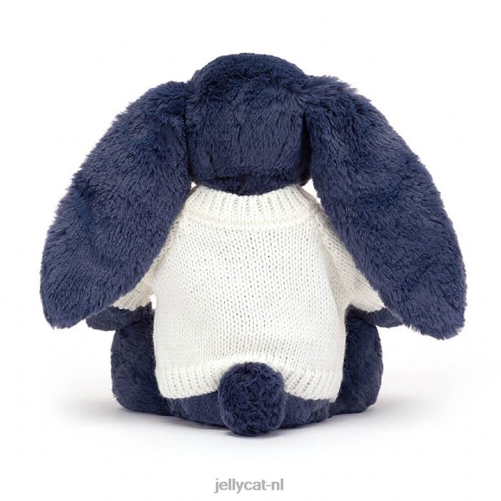 Jellycat verlegen konijntje met gepersonaliseerde crèmekleurige trui in marineblauw NJJ68389 speelgoed-