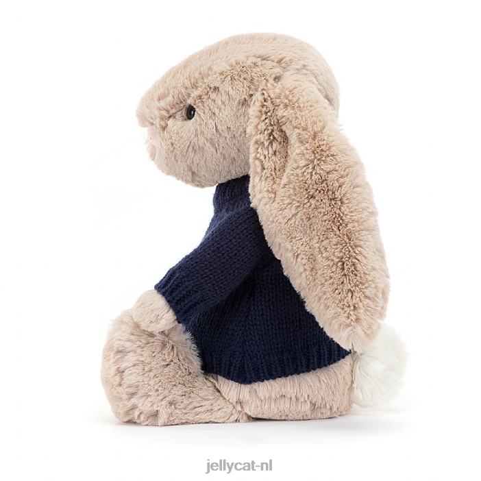 Jellycat verlegen konijntje met gepersonaliseerde marineblauwe trui beige NJJ68147 speelgoed-