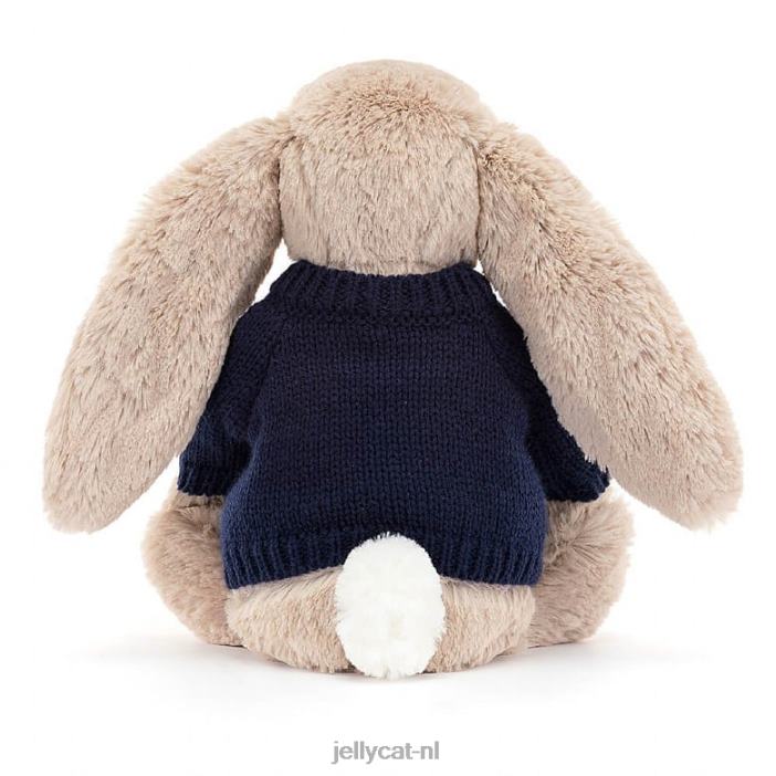 Jellycat verlegen konijntje met gepersonaliseerde marineblauwe trui beige NJJ68147 speelgoed-