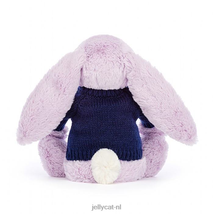 Jellycat verlegen konijntje met gepersonaliseerde marineblauwe trui lila NJJ68453 speelgoed-