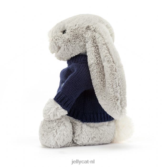 Jellycat verlegen konijntje met gepersonaliseerde marineblauwe trui zilver NJJ68345 speelgoed-