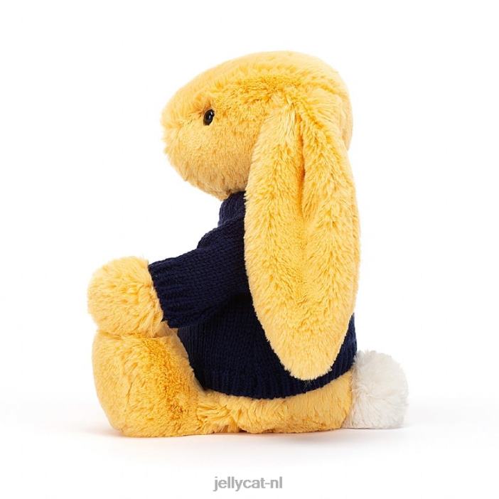 Jellycat verlegen konijntje met gepersonaliseerde marineblauwe trui zonneschijn NJJ68390 speelgoed-