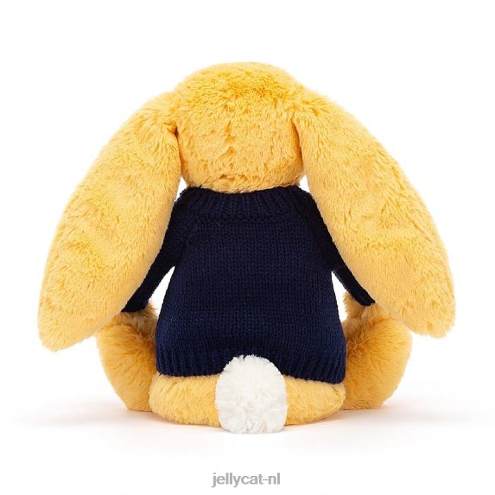 Jellycat verlegen konijntje met gepersonaliseerde marineblauwe trui zonneschijn NJJ68390 speelgoed-