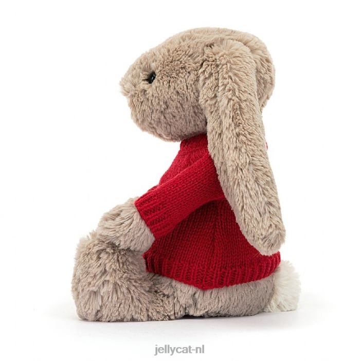 Jellycat verlegen konijntje met gepersonaliseerde rode trui beige NJJ68178 speelgoed-