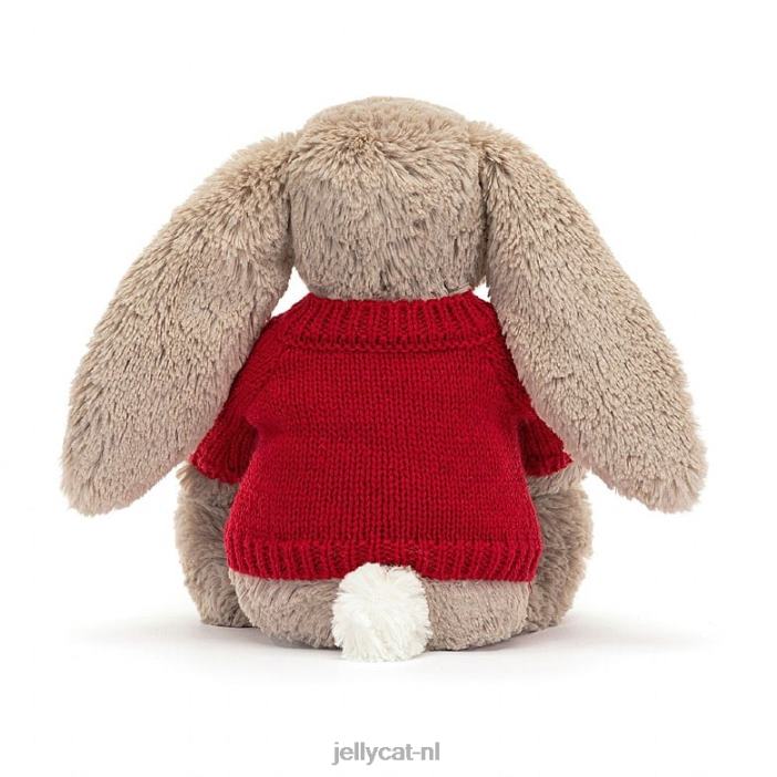 Jellycat verlegen konijntje met gepersonaliseerde rode trui beige NJJ68178 speelgoed-