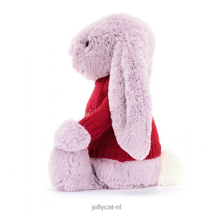 Jellycat verlegen konijntje met gepersonaliseerde rode trui lila NJJ68300 speelgoed-