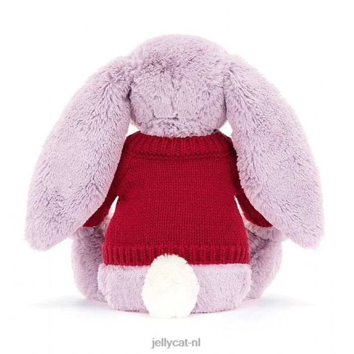 Jellycat verlegen konijntje met gepersonaliseerde rode trui lila NJJ68300 speelgoed-