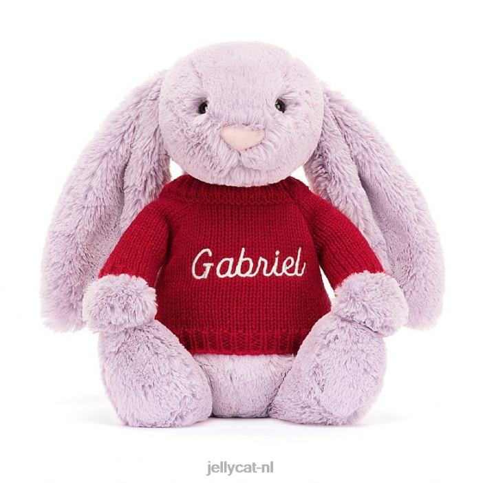 Jellycat verlegen konijntje met gepersonaliseerde rode trui lila NJJ68300 speelgoed-