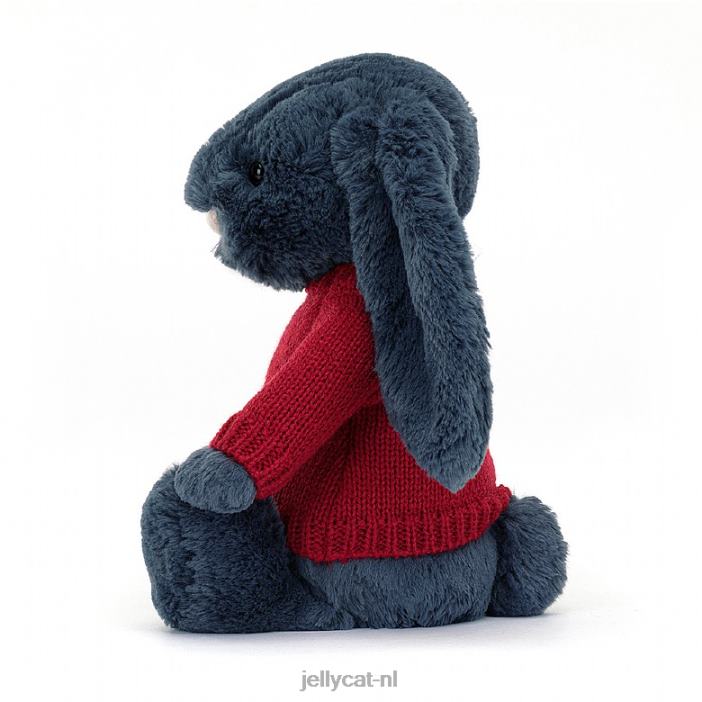 Jellycat verlegen konijntje met gepersonaliseerde rode trui marineblauw NJJ68374 speelgoed-