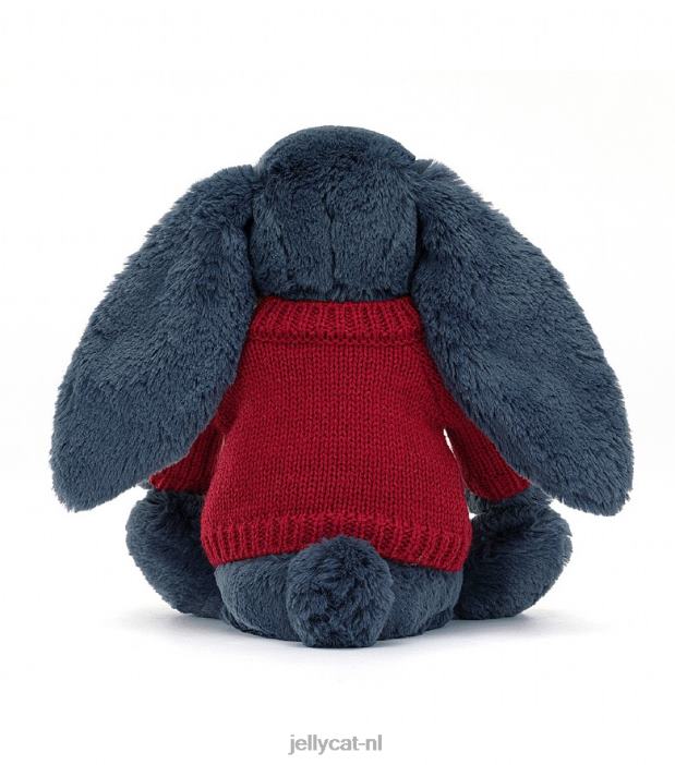 Jellycat verlegen konijntje met gepersonaliseerde rode trui marineblauw NJJ68374 speelgoed-
