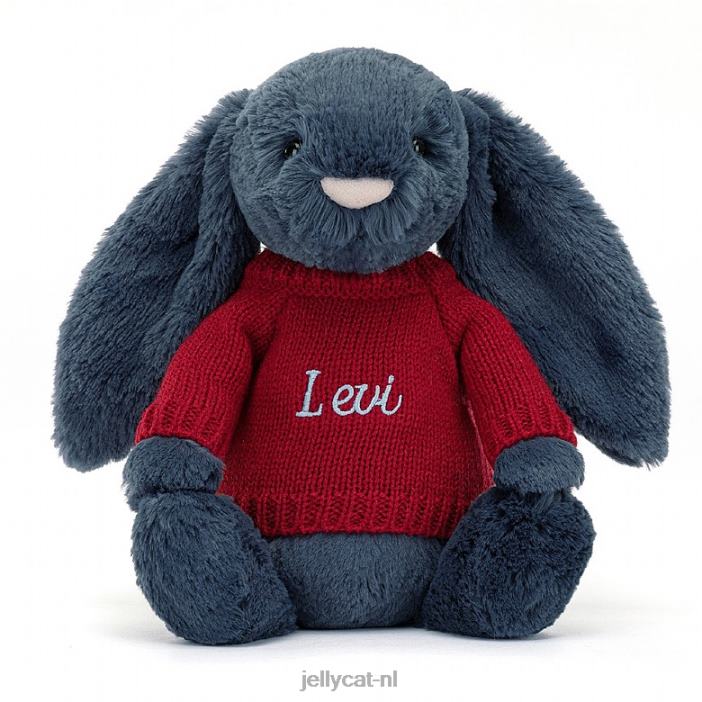 Jellycat verlegen konijntje met gepersonaliseerde rode trui marineblauw NJJ68374 speelgoed-