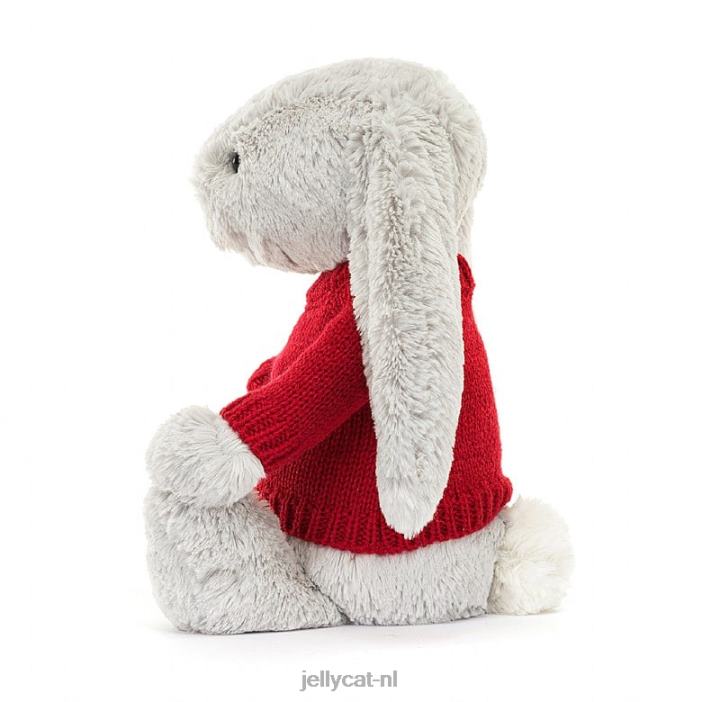 Jellycat verlegen konijntje met gepersonaliseerde rode trui zilver NJJ68245 speelgoed-