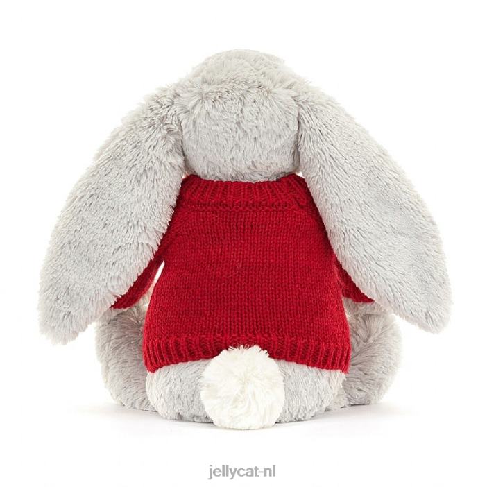 Jellycat verlegen konijntje met gepersonaliseerde rode trui zilver NJJ68245 speelgoed-