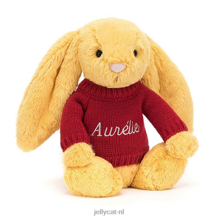 Jellycat verlegen konijntje met gepersonaliseerde rode trui zonneschijn NJJ68332 speelgoed-