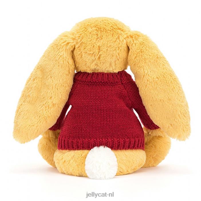 Jellycat verlegen konijntje met gepersonaliseerde rode trui zonneschijn NJJ68332 speelgoed-