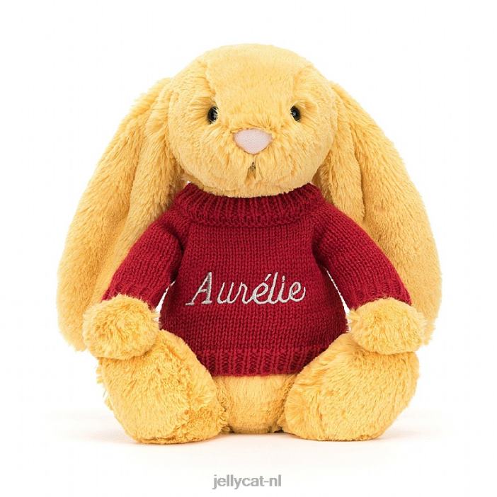 Jellycat verlegen konijntje met gepersonaliseerde rode trui zonneschijn NJJ68332 speelgoed-
