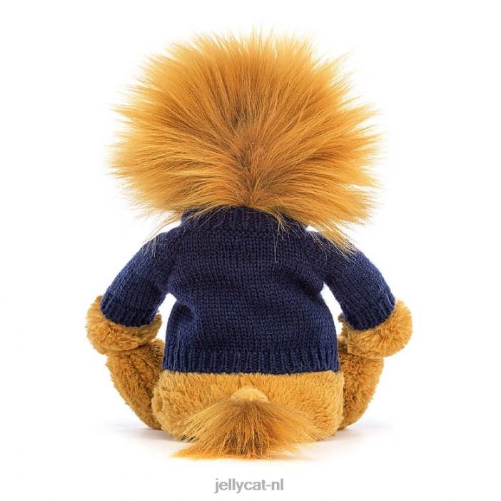Jellycat verlegen leeuw met gepersonaliseerde marineblauwe trui geel NJJ68534 speelgoed-