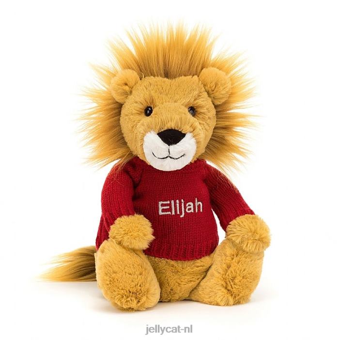 Jellycat verlegen leeuw met gepersonaliseerde rode trui geel NJJ68546 speelgoed-