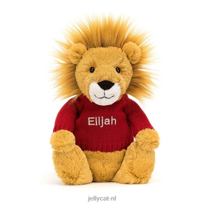 Jellycat verlegen leeuw met gepersonaliseerde rode trui geel NJJ68546 speelgoed-