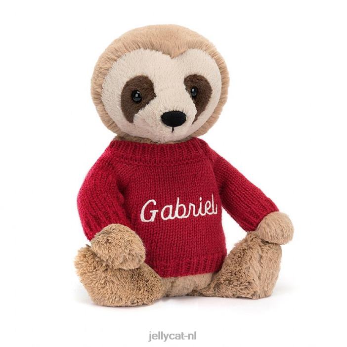Jellycat verlegen luiaard met gepersonaliseerde rode trui bruin NJJ68205 speelgoed-