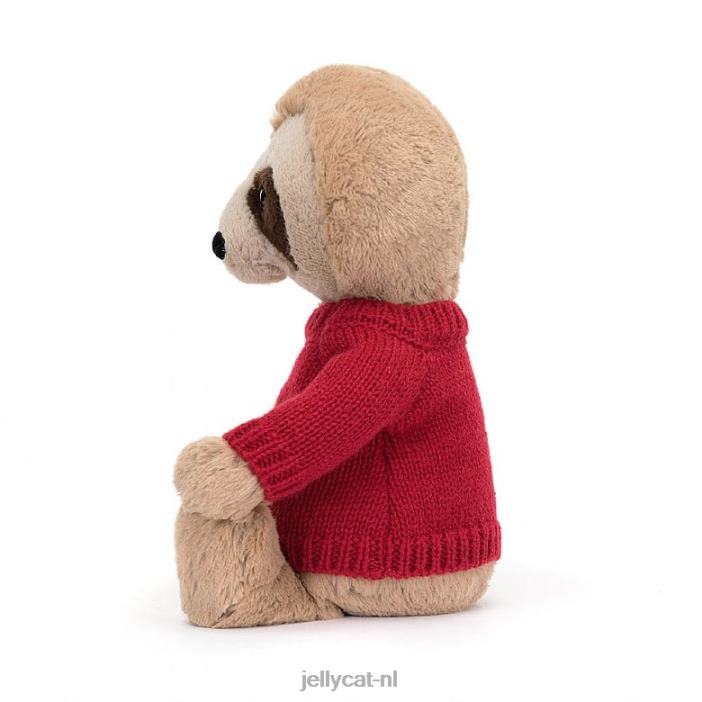 Jellycat verlegen luiaard met gepersonaliseerde rode trui bruin NJJ68205 speelgoed-