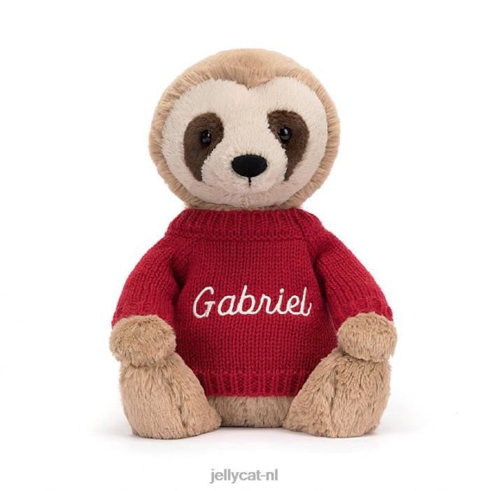 Jellycat verlegen luiaard met gepersonaliseerde rode trui bruin NJJ68205 speelgoed-