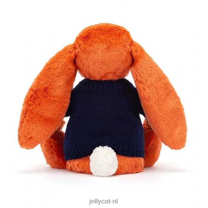 Jellycat verlegen mandarijnkonijntje met gepersonaliseerde marineblauwe trui oranje NJJ68508 speelgoed-